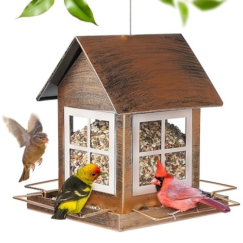 Red white bronze bird feeder - white,