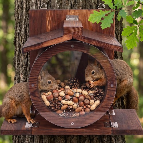 Wood squirrel feeder - feeder,